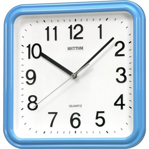 Rhythm Blue Square Basic Wall Clock